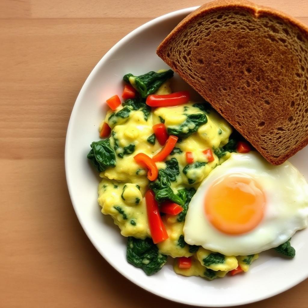 Three-Egg Veggie Scramble with Whole-Wheat Toast